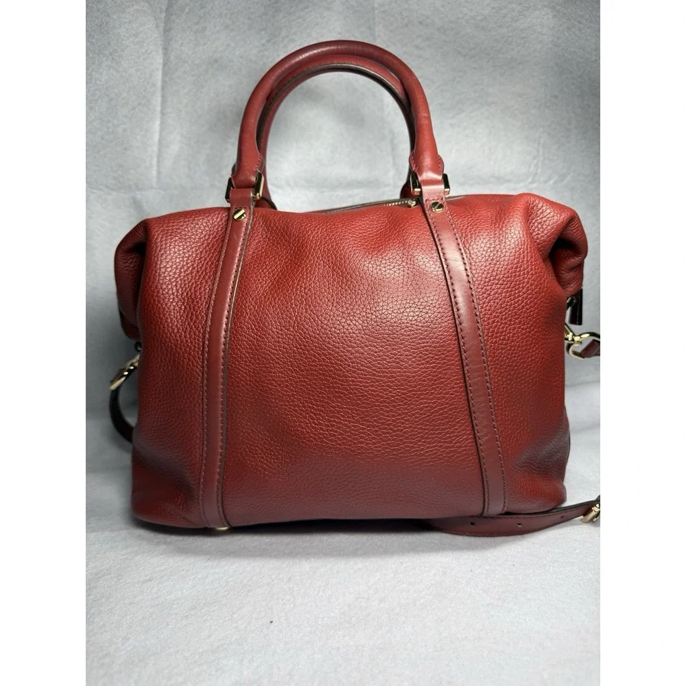 Michael Kors Bedford Pebbled Leather Satchel Crossbody Bag Oxblood Burgundy Gold